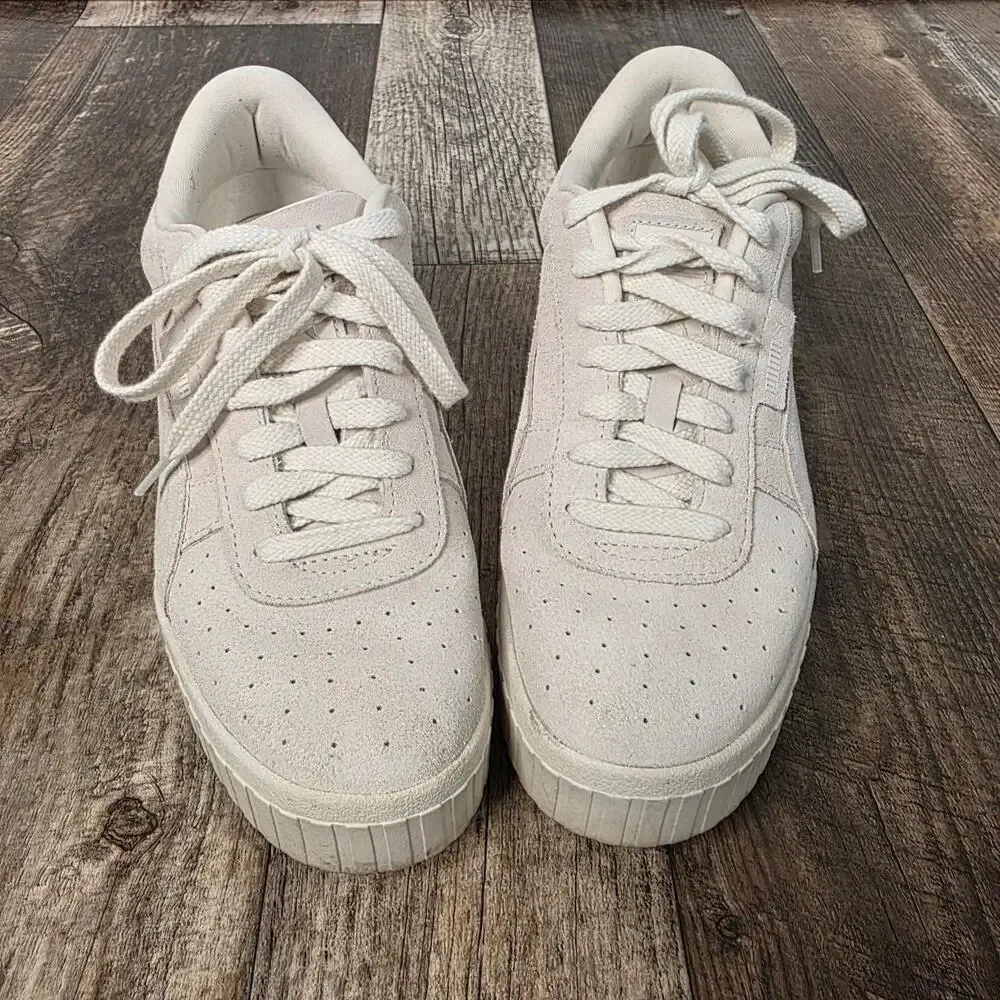 Puma Cali Platform Sneakers Cream  Suede Chunky Y2K Minimalist Streetwear 9.5